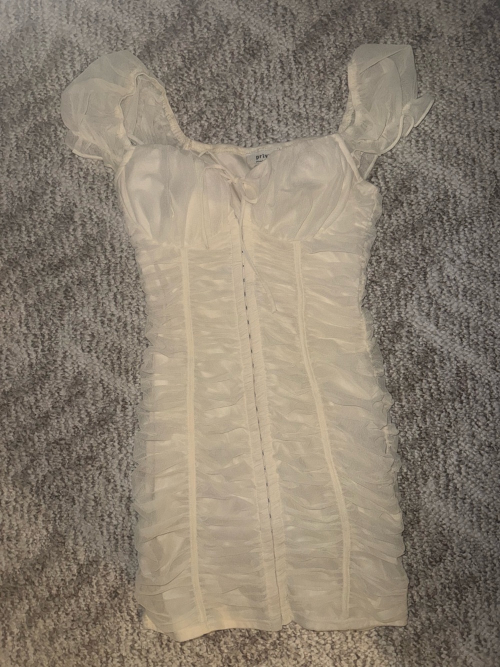 privy Sheer Ruffled Strap Dress in Cream